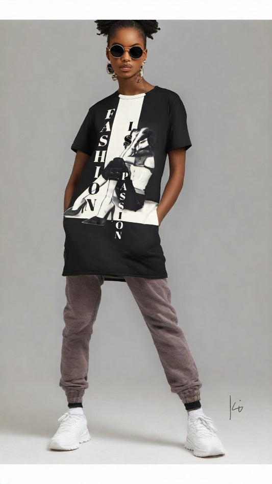 Fashion is Passion - Black and White - Allover printed - T-Shirt-Kleid